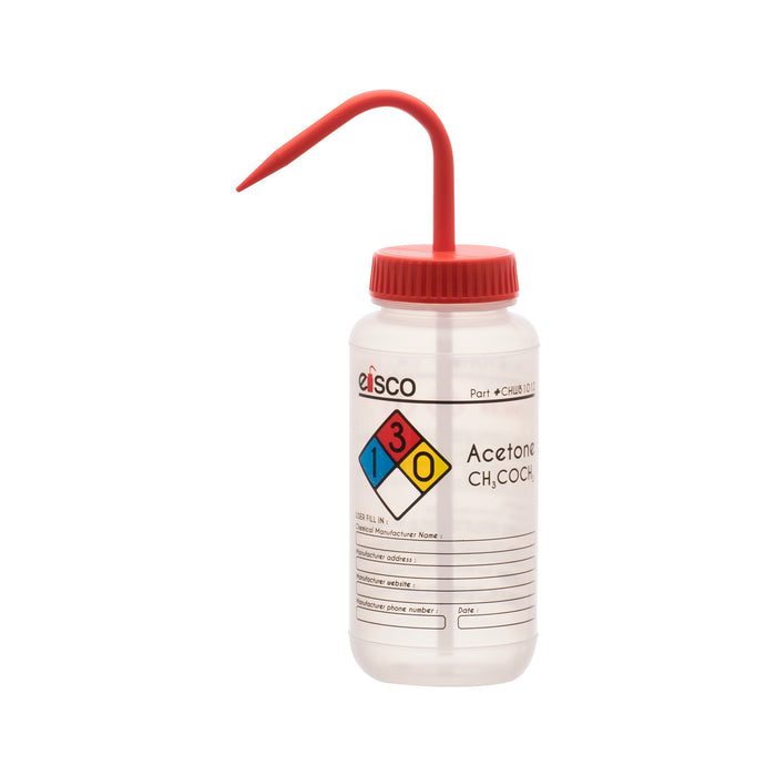 Performance Plastic Wash Bottle, Acetone, 500 ml - Labeled (4 Color)