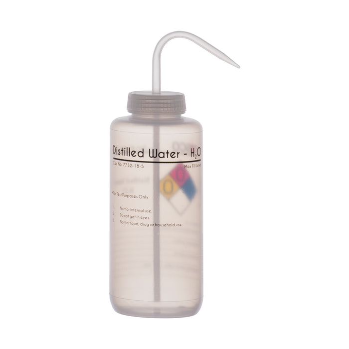 Performance Plastic Wash Bottle, Distilled Water, 1000 ml - Labeled (4 Color)
