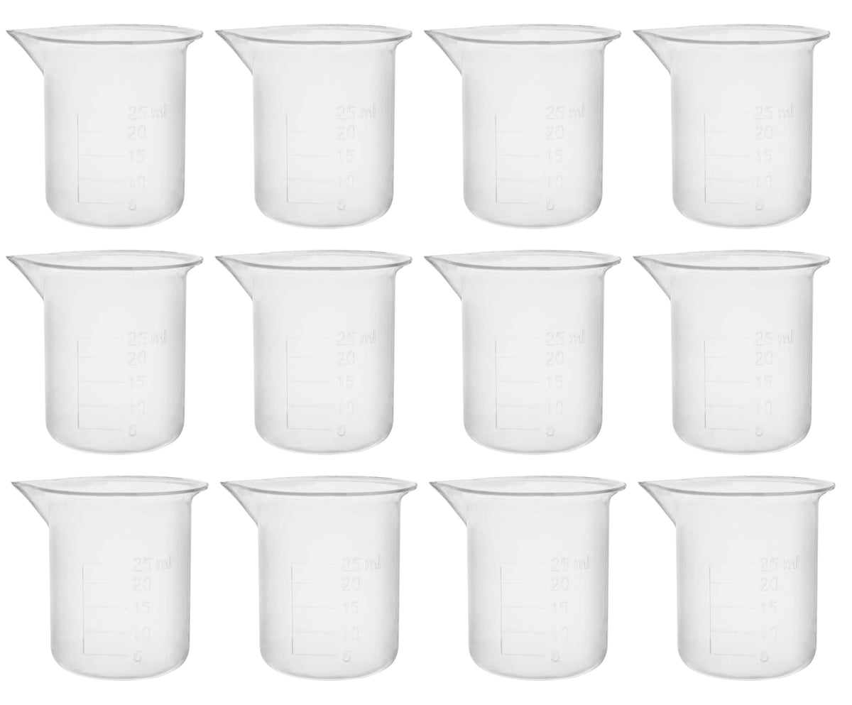 12PK Plastic Beakers, 25ml - Polypropylene - Raised Graduations — Eisco ...