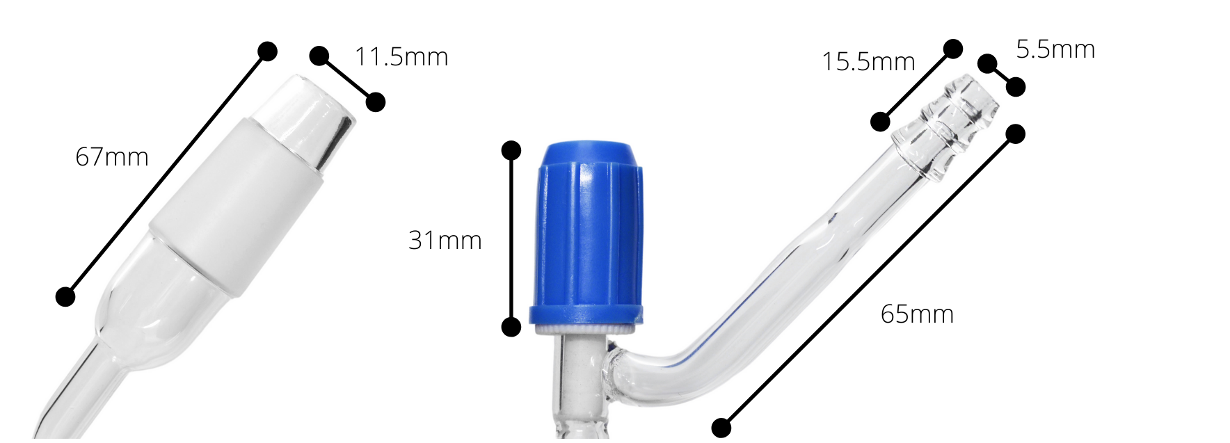 Stopcock Adapter - Rotaflow Key, 24/29 Cone Size - Straight Connection with Cone for Flexible Tubing - Borosilicate 3.3 Glass - Eisco Labs