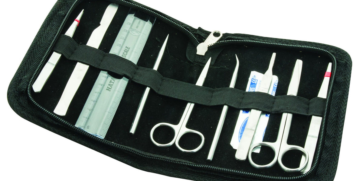 Dissection Set, Introductory, 9 Pcs - Stainless Steel - Leather Storag ...