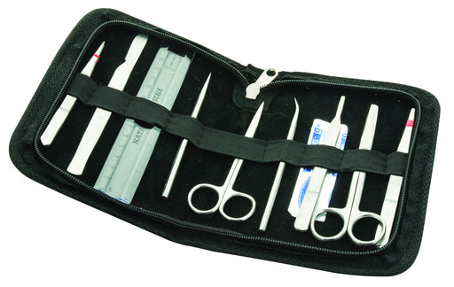 Dissection Set, Introductory, 9 Pcs - Stainless Steel - Leather Storage Case