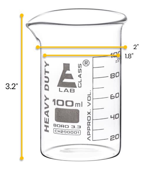 Heavy Duty Beaker, 100ml - 2.5mm Thick, Uniform Walls - Superior Durability & Chemical Resistance - White Graduations - Borosilicate 3.3 Glass - Eisco Labs
