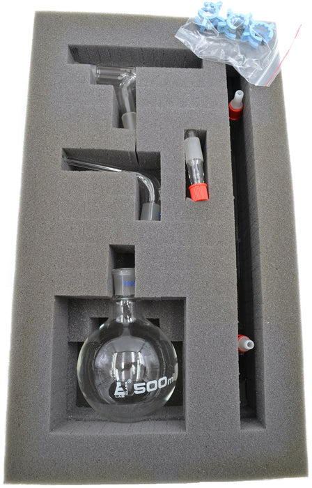 Simple Distillation Apparatus - Borosilicate Glass - Flask, Still Head, Condenser, Receiver Adapter, Joint Clips - Eisco Labs