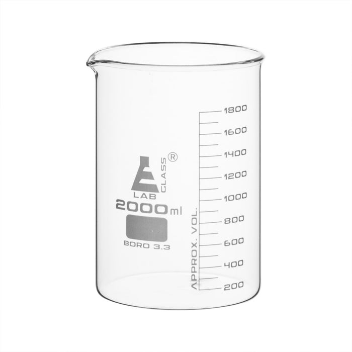 4PK Beakers, 2000ml - Low Form - Graduated - Borosilicate Glass