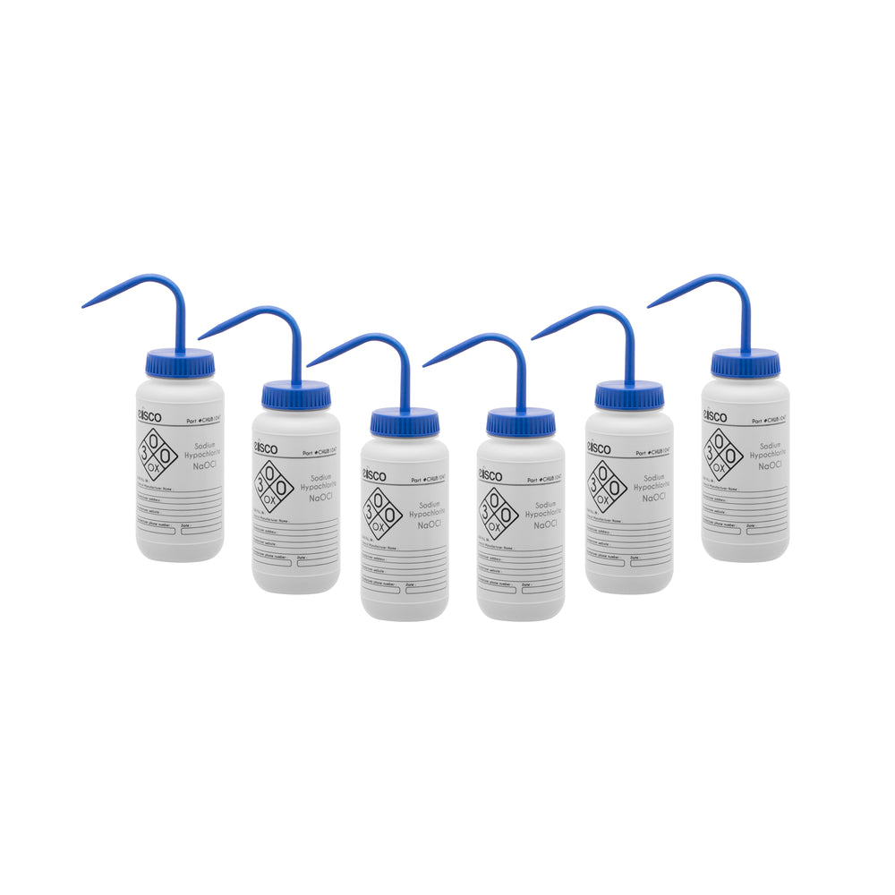 6PK Performance Plastic Wash Bottle,  Sodium Hypochlorite (Bleach), 500 ml - Labeled (2 Color)