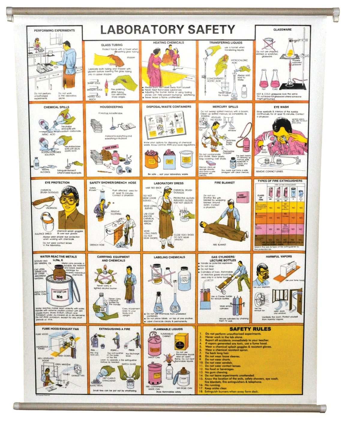 Laboratory Safety Chart, 30x40" Colored Illustrations Polyart Plas