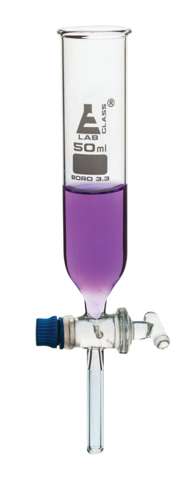 Dropping Funnel, 50ml - Glass Key Stopcock, Open Top, Cylindrical - Ungraduated - Cylindrical, Borosilicate Glass - Eisco Labs