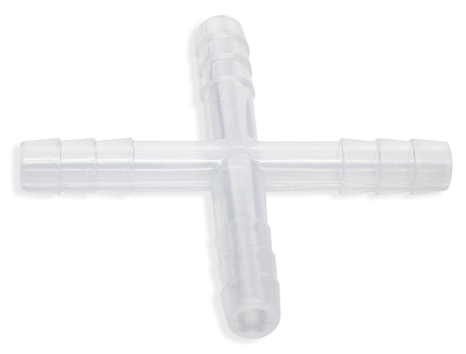 Cross-Shaped, 4-Way, Barbed Tubing Connector, 10mm - Polypropylene