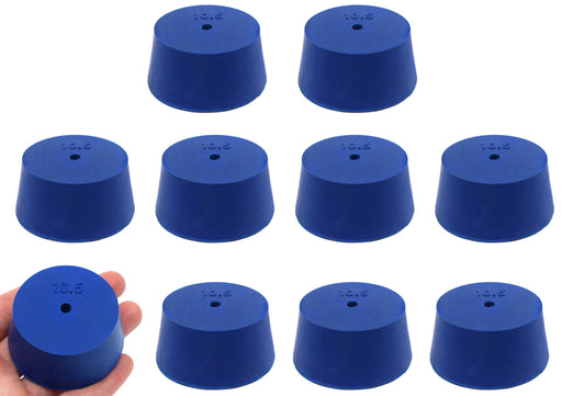 10PK Neoprene Stoppers, 1 Hole - ASTM - Size: #10.5 - 45mm Bottom, 53mm Top, 25mm Length
