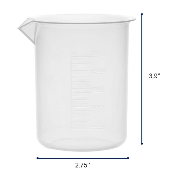 Plastic Beaker, 250ml - Polypropylene - Raised Graduations