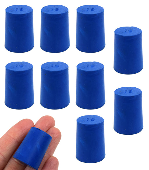 Neoprene Stoppers, Solid Blue - Size: 19mm Bottom, 22mm Top, 28mm Length - Pack of 10