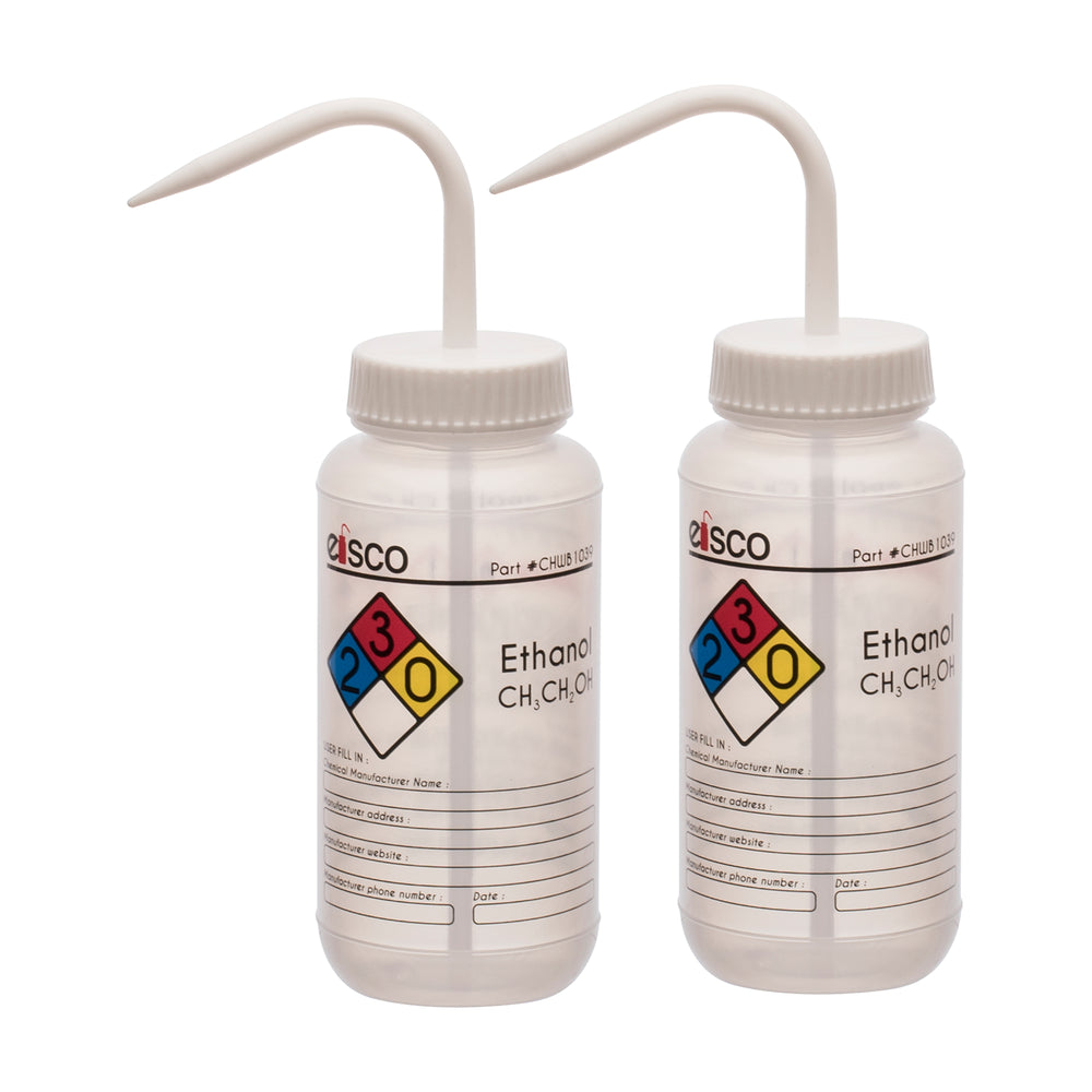 2PK Performance Plastic Wash Bottle, Ethanol, 500 ml - Labeled (4 Color)