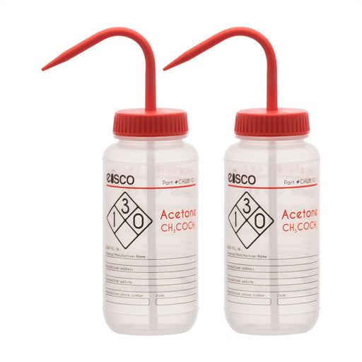 2PK Performance Plastic Wash Bottle, Acetone, 500 ml - Labeled (2 Color)