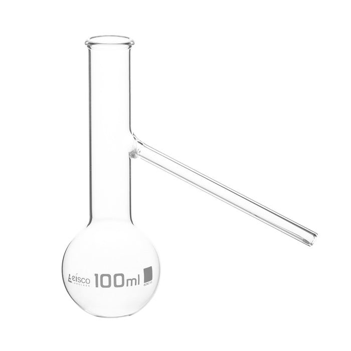 Distilling Flask with Side Arm, 100mL - Borosilicate Glass - Round Bottom, Beaded Rim