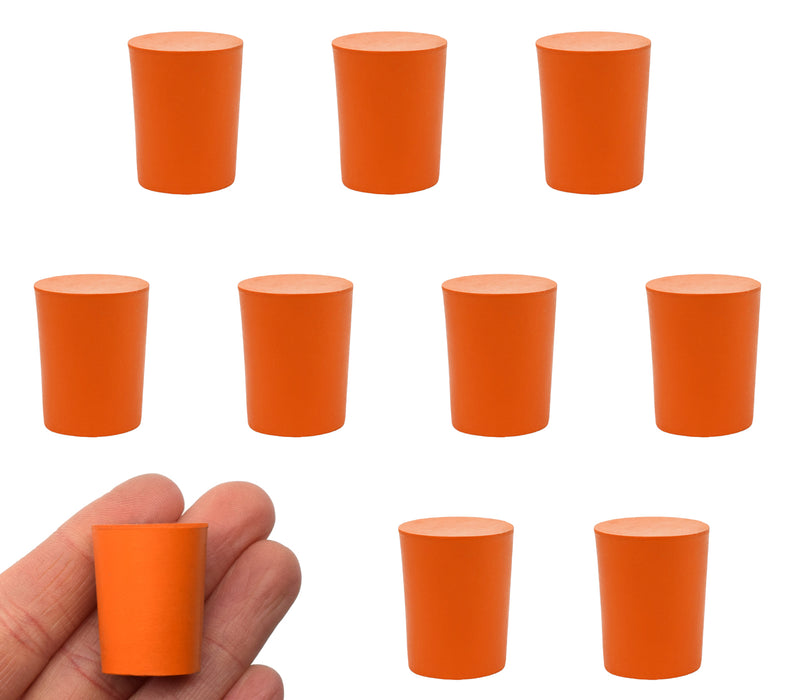 10PK Rubber Stoppers - Solid - 18mm Bottom, 21mm Top, 26mm Length