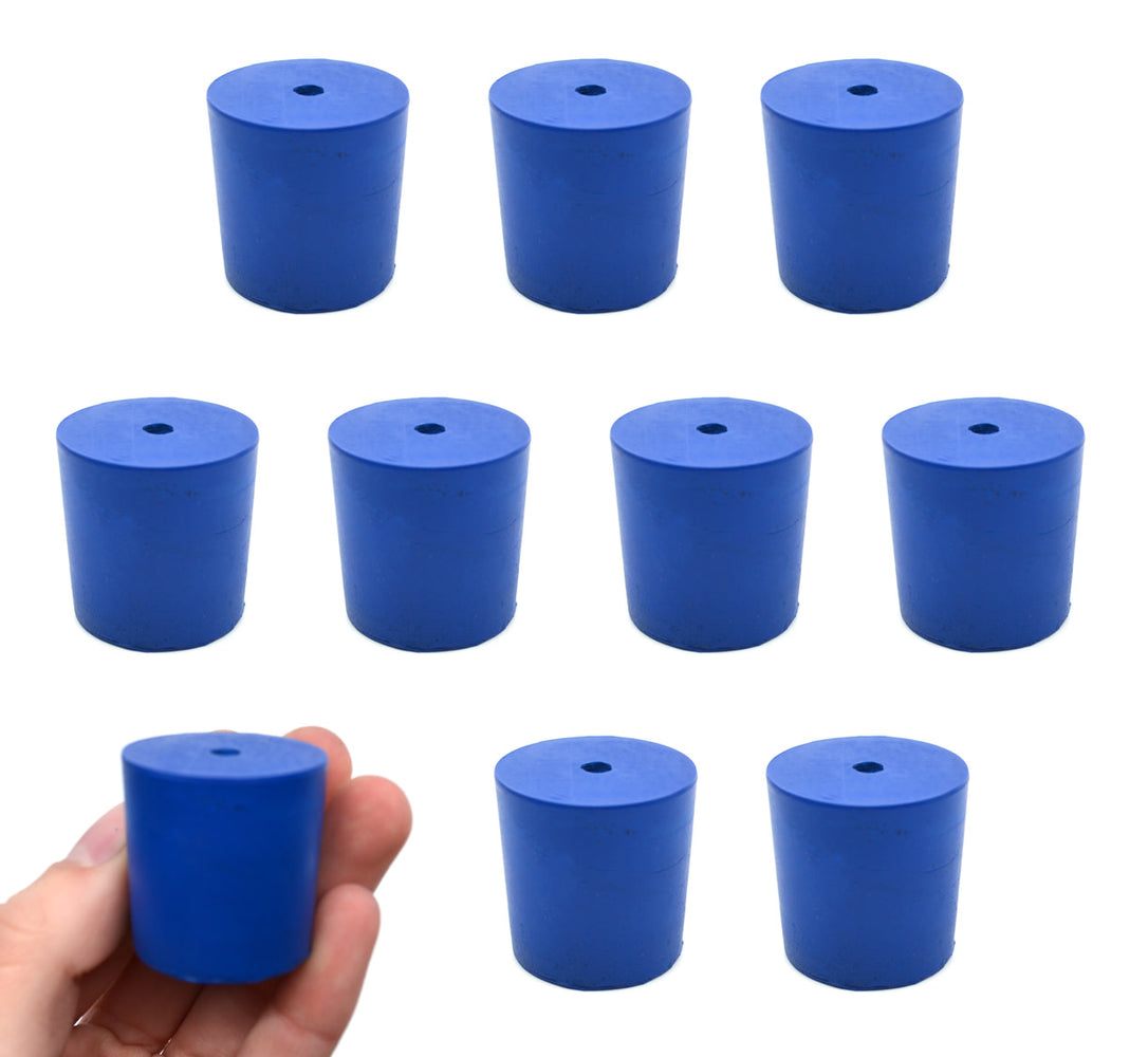Neoprene Stoppers, 1 Hole - Blue - Size: 29mm Bottom, 31mm Top, 32mm Length - Pack of 10