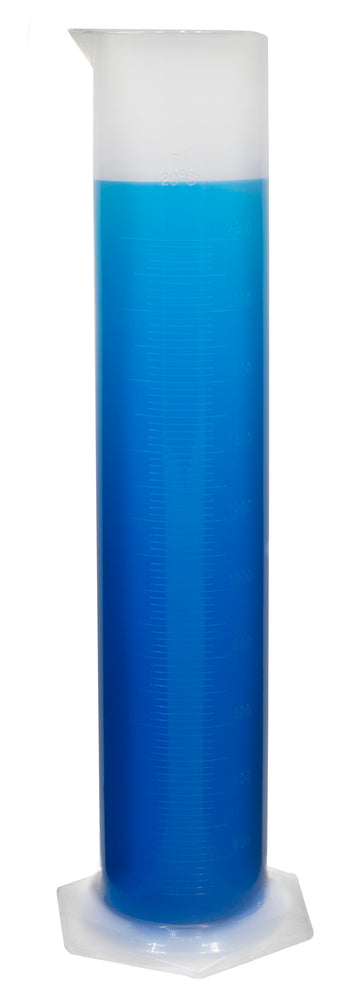 Measuring Cylinder, 2000ml - Class B Tolerance - Round Base - Polypropylene Plastic - Industrial Quality, Autoclavable - Eisco Labs