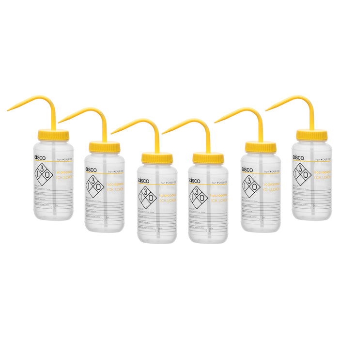 6PK Performance Plastic Wash Bottle, Isopropanol, 500 ml - Labeled (2 Color)