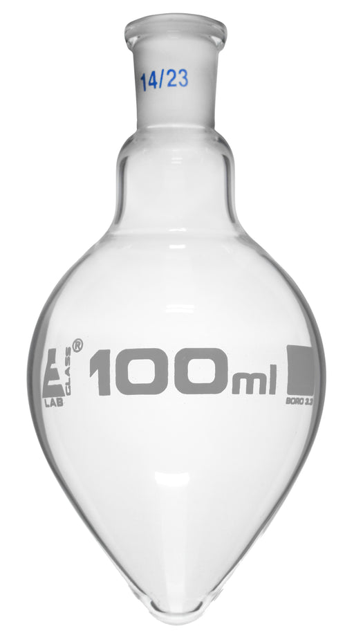 Boiling Flask, 100ml - 14/23 Interchangeable Joint - Borosilicate Glass, Pear Shape - Short Neck - Eisco Labs