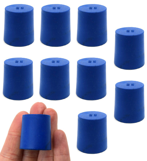 Neoprene Stoppers, Solid Blue - Size: 23mm Bottom, 26mm Top, 28mm Length - Pack of 10