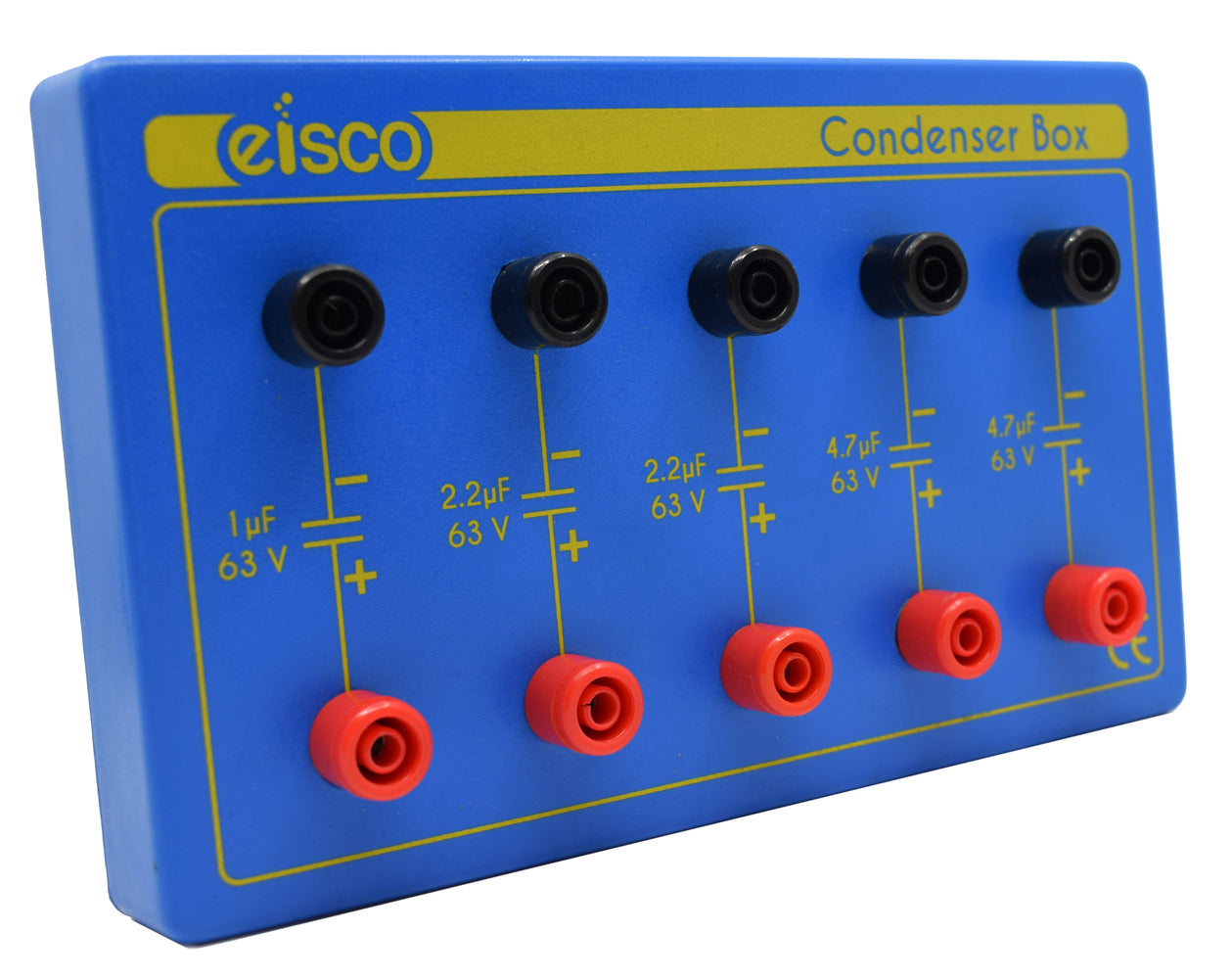 Condenser Box, Five Capacitators, 1µF to 4.7µF - Great for Electrical Experiments - Eisco Labs