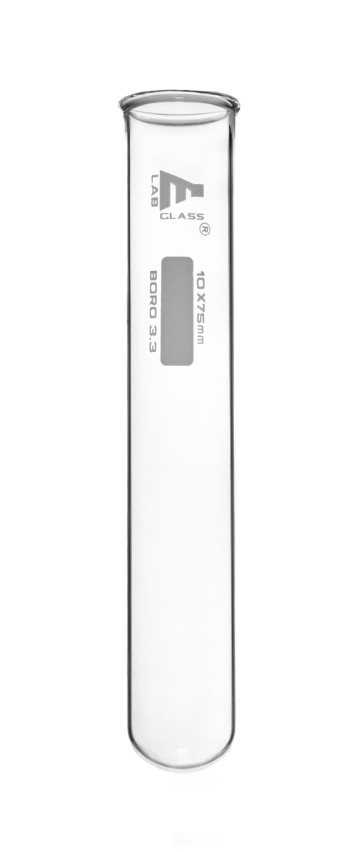 48PK Test Tubes, 3mL, 10x75mm - Rimmed - Marking Spot - Light Wall, 1mm Thick - Borosilicate 3.3 Glass