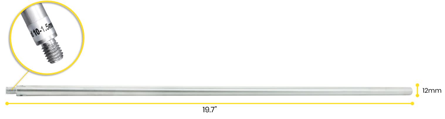 Aluminum Rod, 19.7" (50cm) - 10 x 1.5mm Thread