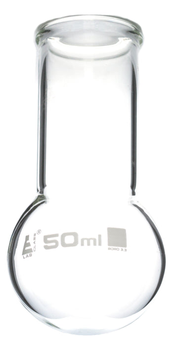 Boiling Flask, 50ml - Borosilicate Glass - Round Bottom, Wide Neck, Beaded Rim - Eisco Labs