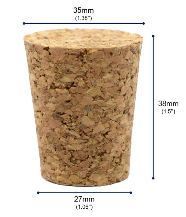 10PK Cork Stoppers, Size #16 - 27mm Bottom, 35mm Top, 38mm Length - Tapered Shape