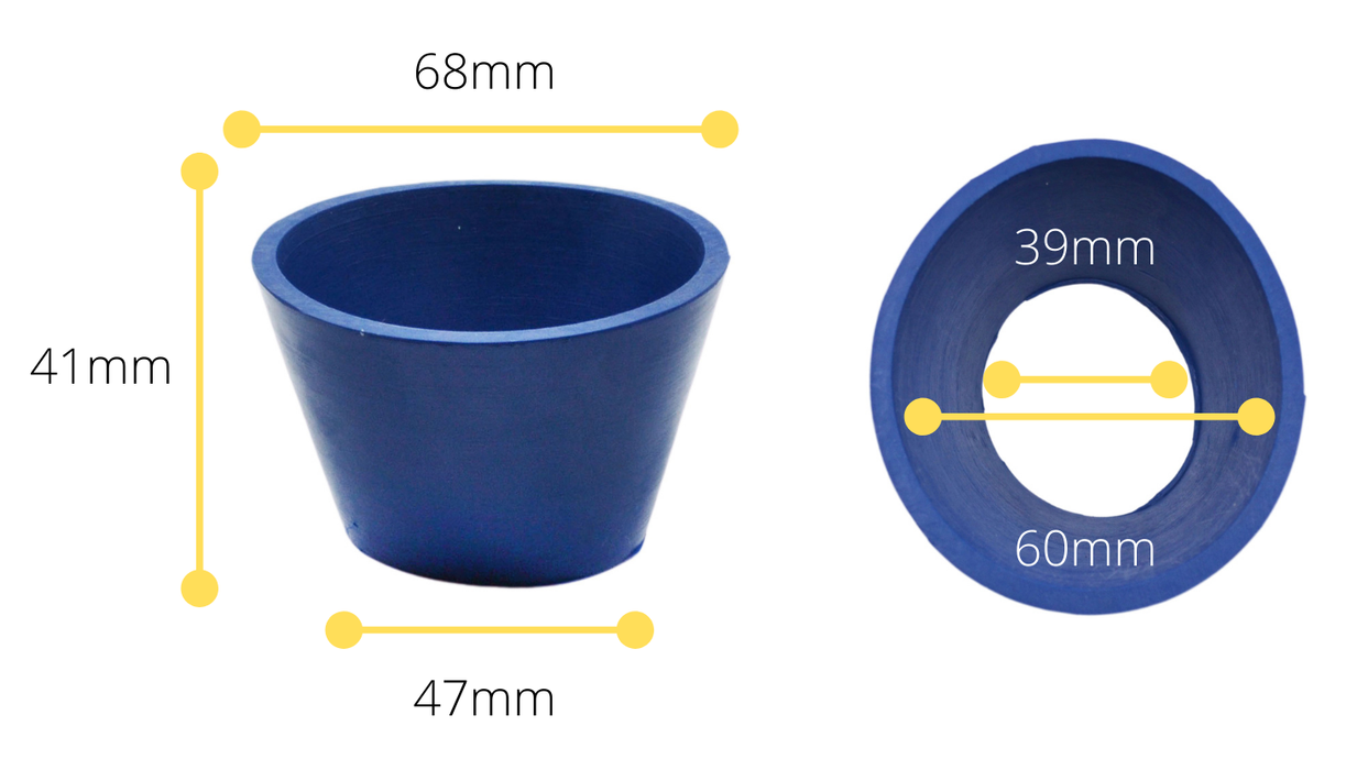 Filter Adapter Tapered Cone, Size 6 - Designed for use with Buchner Funnels - 68mm Top, 47mm Bottom,  41mm Height, 4mm Thickness - Neoprene Rubber - Eisco Labs