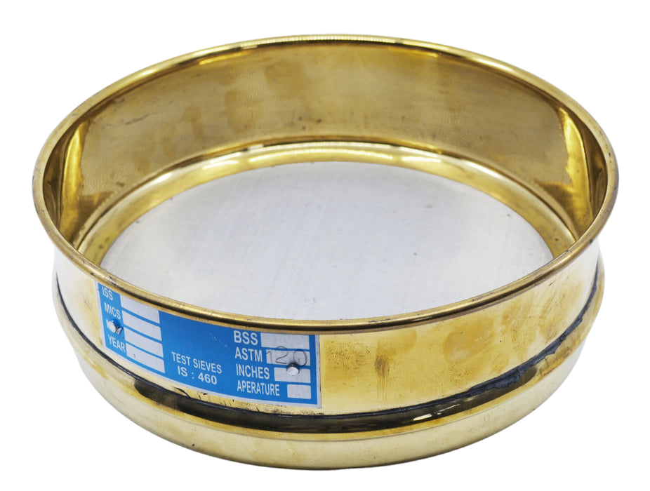 Test Sieve, 8 Inch - Full Height - ASTM No. 120 (125µm) - Brass Frame with Stainless Steel Wire Mesh - Eisco Labs