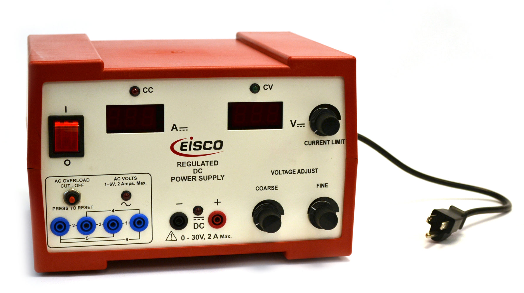 Eisco Labs Regulated DC and Standard AC Power Supply 0 - 30V / 2 Amp - Coarse and Fine Voltage Adjustment, AC 1-6V [1V increments]  (Discontinued)