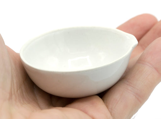 20mL capacity, Round Evaporating Dish with Spout - Porcelain - 2" Outer Diameter, 0.85" Tall