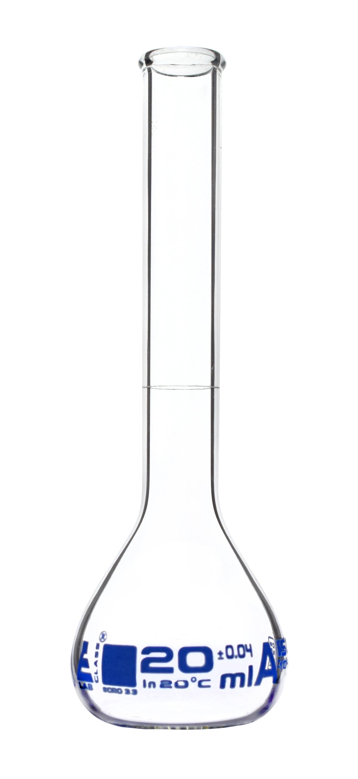 Volumetric Flask, 20ml Class A Tolerance ±0.04ml Beaded Rim Sing — Eisco Labs