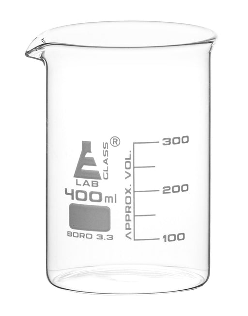 Beaker, 400ml - Low Form - 50ml Graduations - Borosilicate Glass