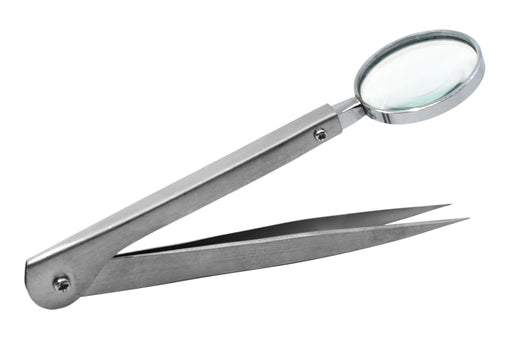 Forceps with Built-In Magnifying Glass, 5" - Fine Tips