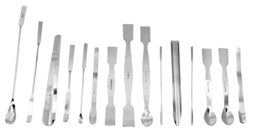 15 Piece Scoop & Spatula Set - Assortment - For Use In A Variety Of Lab Applications - Stainless Steel - Eisco Labs