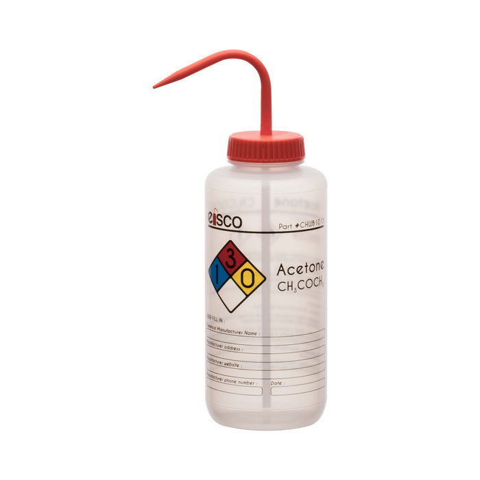 Performance Plastic Wash Bottle, Acetone, 1000 ml - Labeled (4 Color)