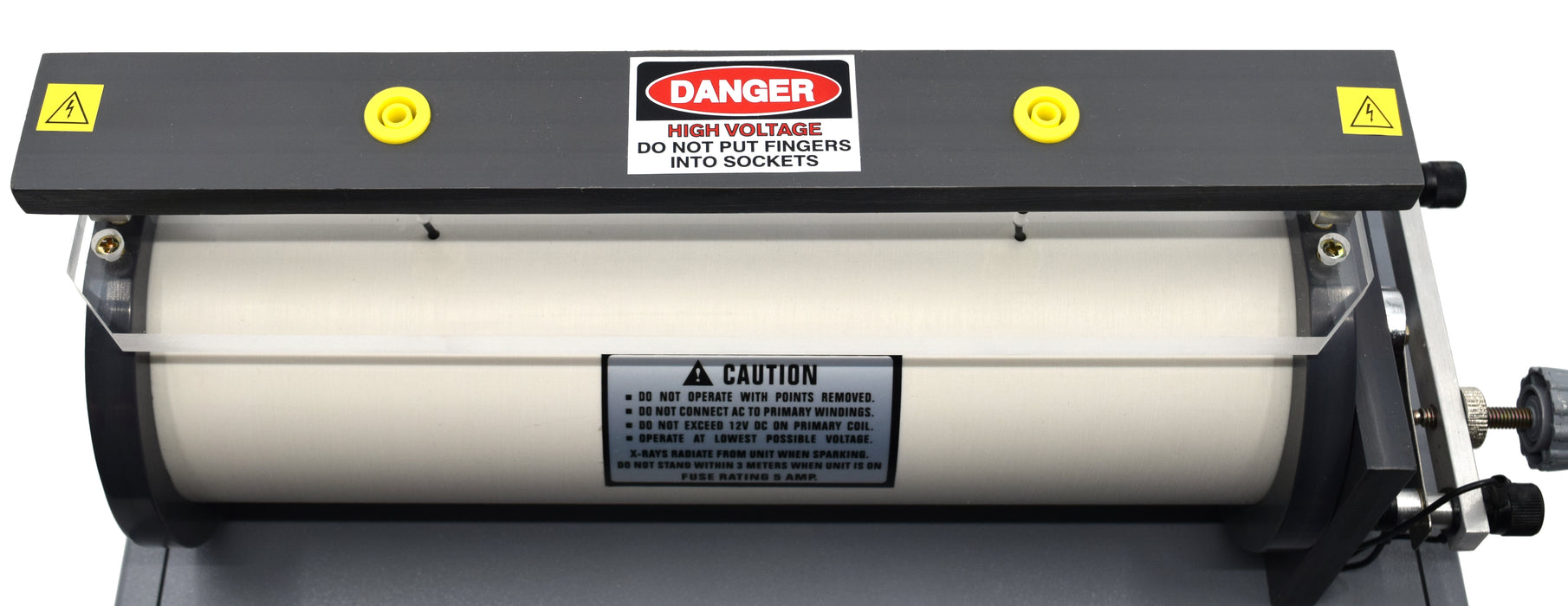 Induction Coil - 100mm Spark - Fully Adjustable Vibrator System - Includes 2 Pointer Electrodes and Mounted 4mm Sockets - Eisco Labs