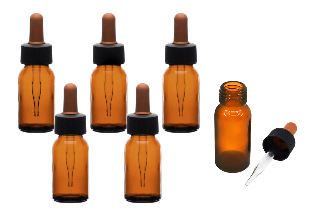 6PK Dropping Bottles, 30ml (1oz) - Screw Cap with Glass Dropper - Soda Glass