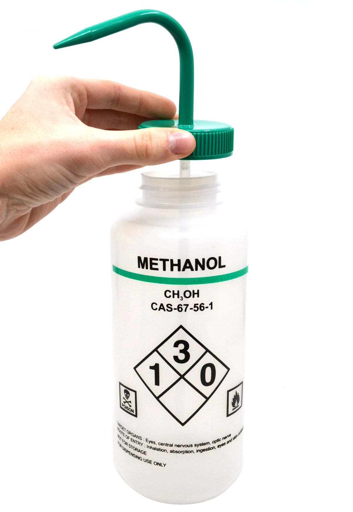 1000ml Capacity Labelled Wash Bottle for Methanol, Self Venting, Low D