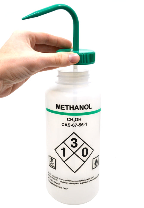1000ml Capacity Labelled Wash Bottle for Methanol, Self Venting, Low Density Polyethylene (Discontinued)