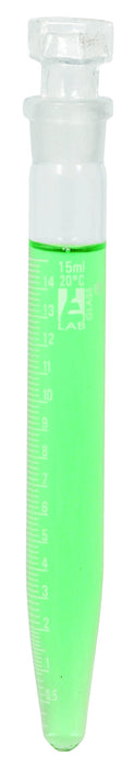Centrifuge Tube with Glass Stopper, 10mL - Conical, 15x120mm - 0.2mL Graduations - Borosilicate Glass