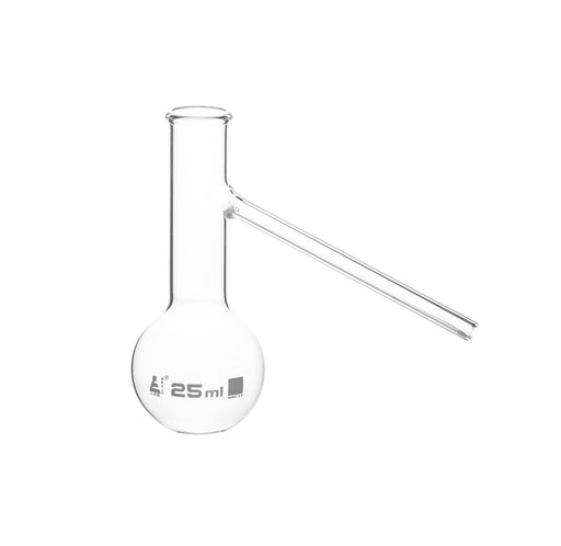 Distilling Flask with Side Arm, 25mL - Borosilicate Glass - Round Bottom, Beaded Rim