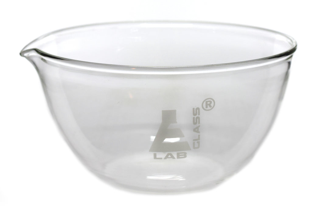 Evaporating Basin - 3" (76mm) dia.  Borosilicate Glass, Flat bottom with Spout - Eisco Labs