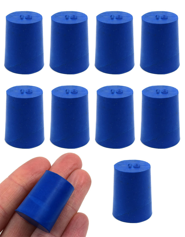 Neoprene Stoppers, Solid Blue - Size: 18mm Bottom, 21mm Top, 26mm Length - Pack of 10