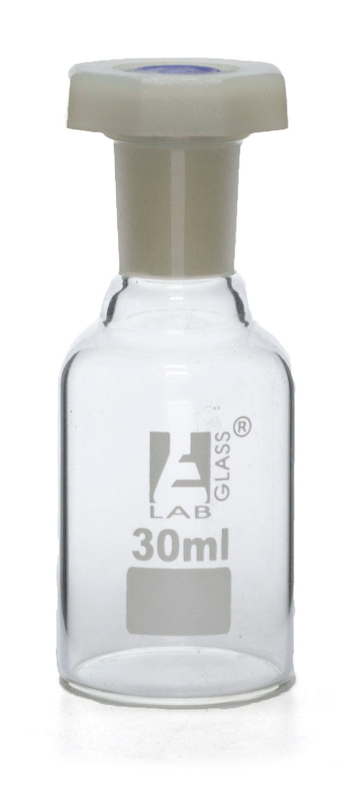30mL (1oz) Glass Reagent Bottle with Acid Proof Polypropylene Stopper, Borosilicate 3.3 Glass - Eisco Labs
