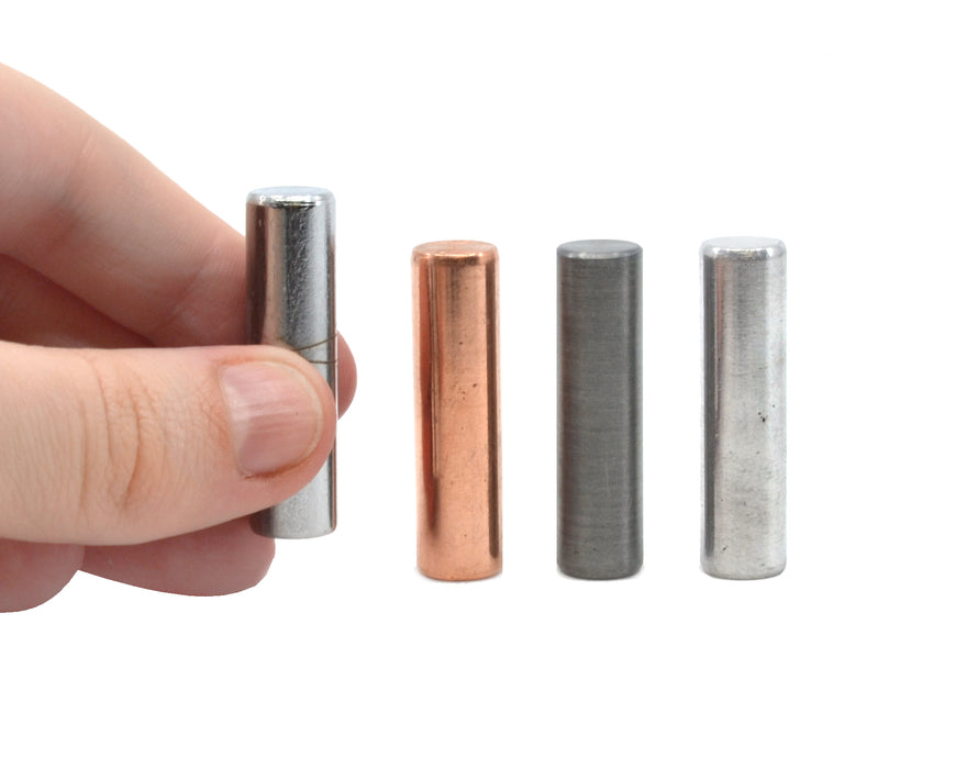 4pc Metal Cylinder Set, Aluminum, Zinc, Copper & Steel - 1.5 x 0.4"