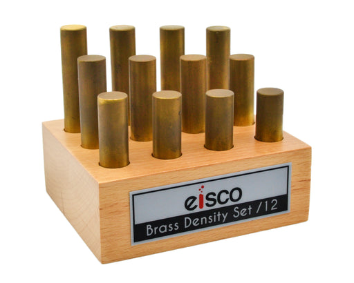 12pc Cylindrical Bars Density Set, Brass - Wooden Storage Block